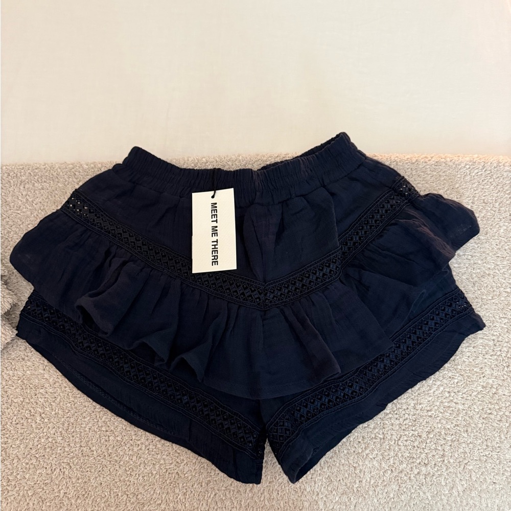 Women's High Waist Ruffle Shorts — Navy